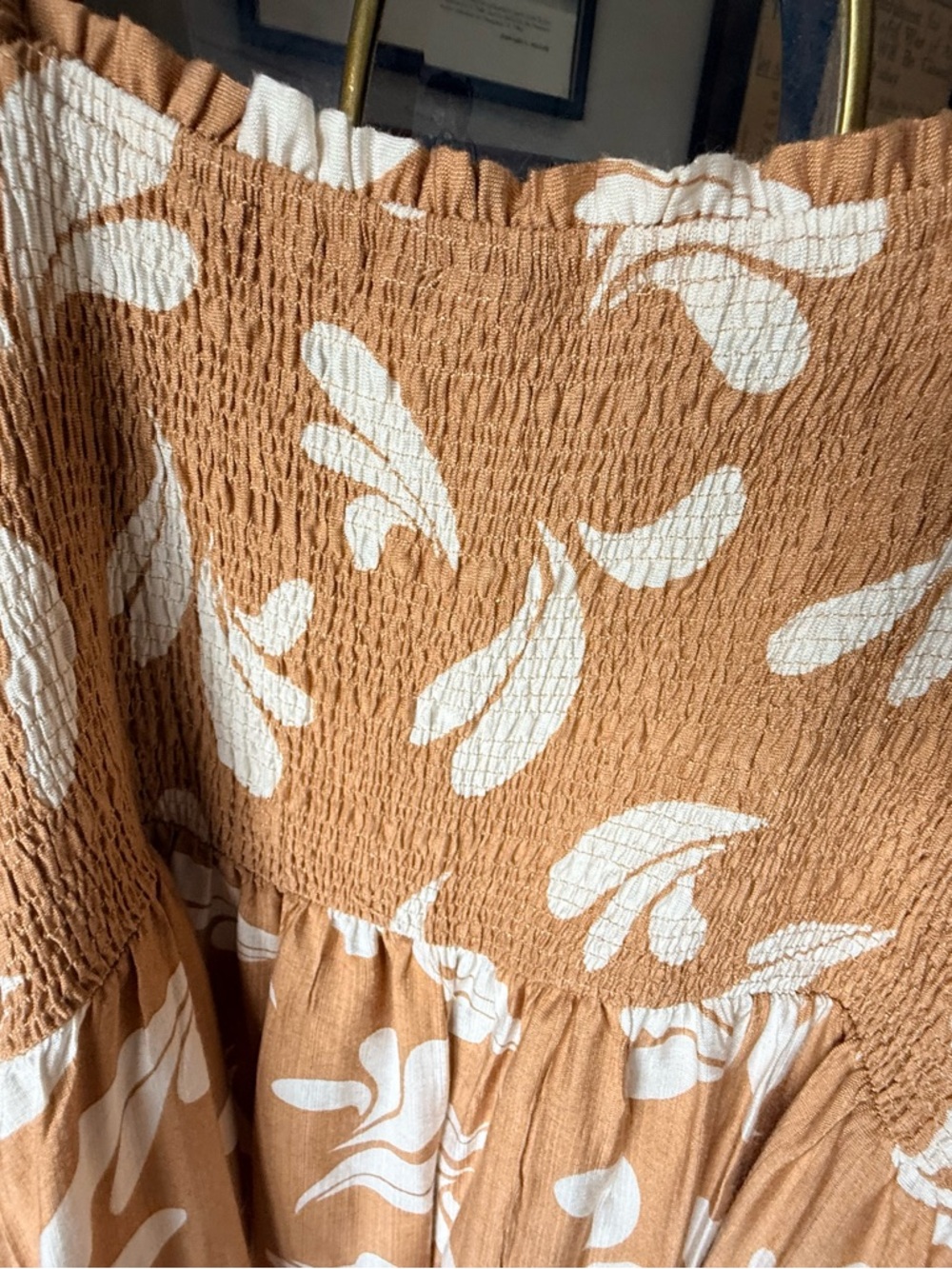 Pink Lily Tan and White Smocked Off-the-Shoulder Maxi Dress, XL - Picture 6 of 9